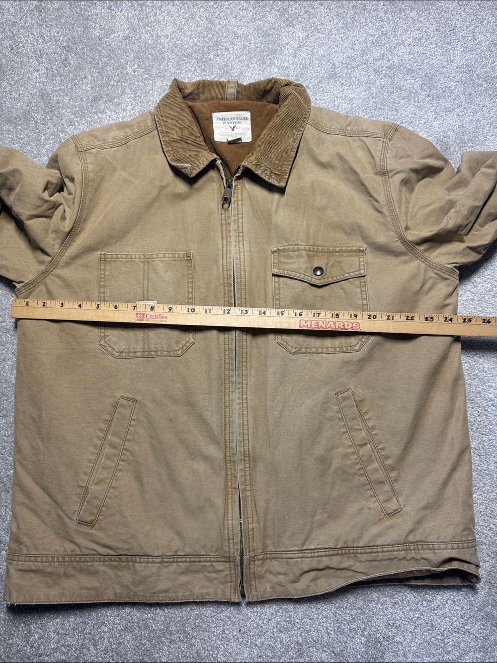 AMERICAN EAGLE MENS XL KHAKI CANVAS CHORE FIELD JACKET COAT CORDUROY COLLAR WORK - Picture 15 of 17